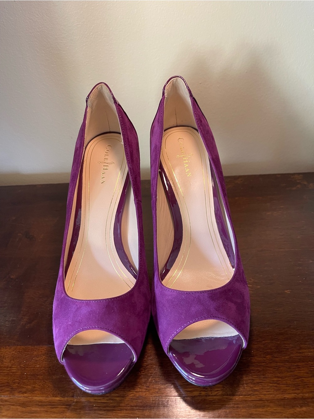 Cole Haan NikeAir Purple Suede Peep Toe Platform Pumps Heels Size 8B - Picture 6 of 11